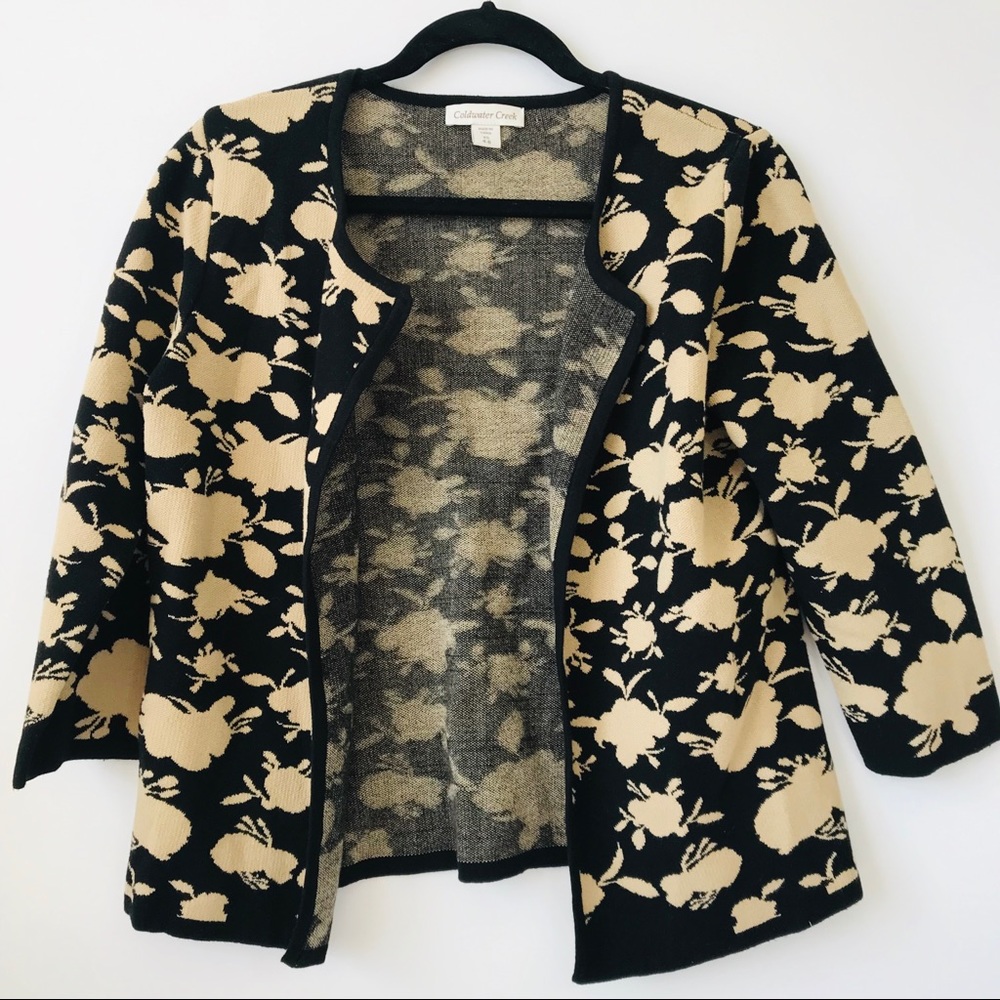 Coldwater Creek Floral Open Heavy Cardigan Sweater